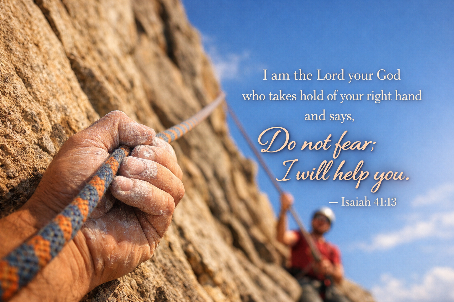 Isaiah 41:13 -- Climber Gripping Rock Face HD Wallpaper